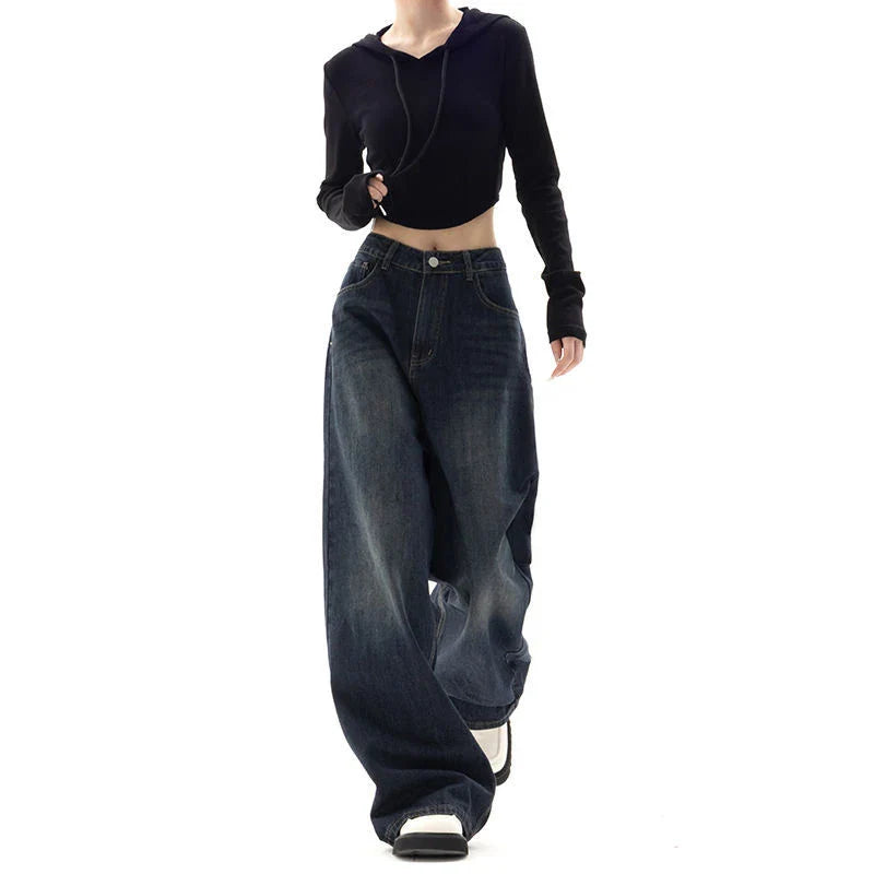 Retro Street Style Wide Leg Pants Niche Design Floor Length Pants High