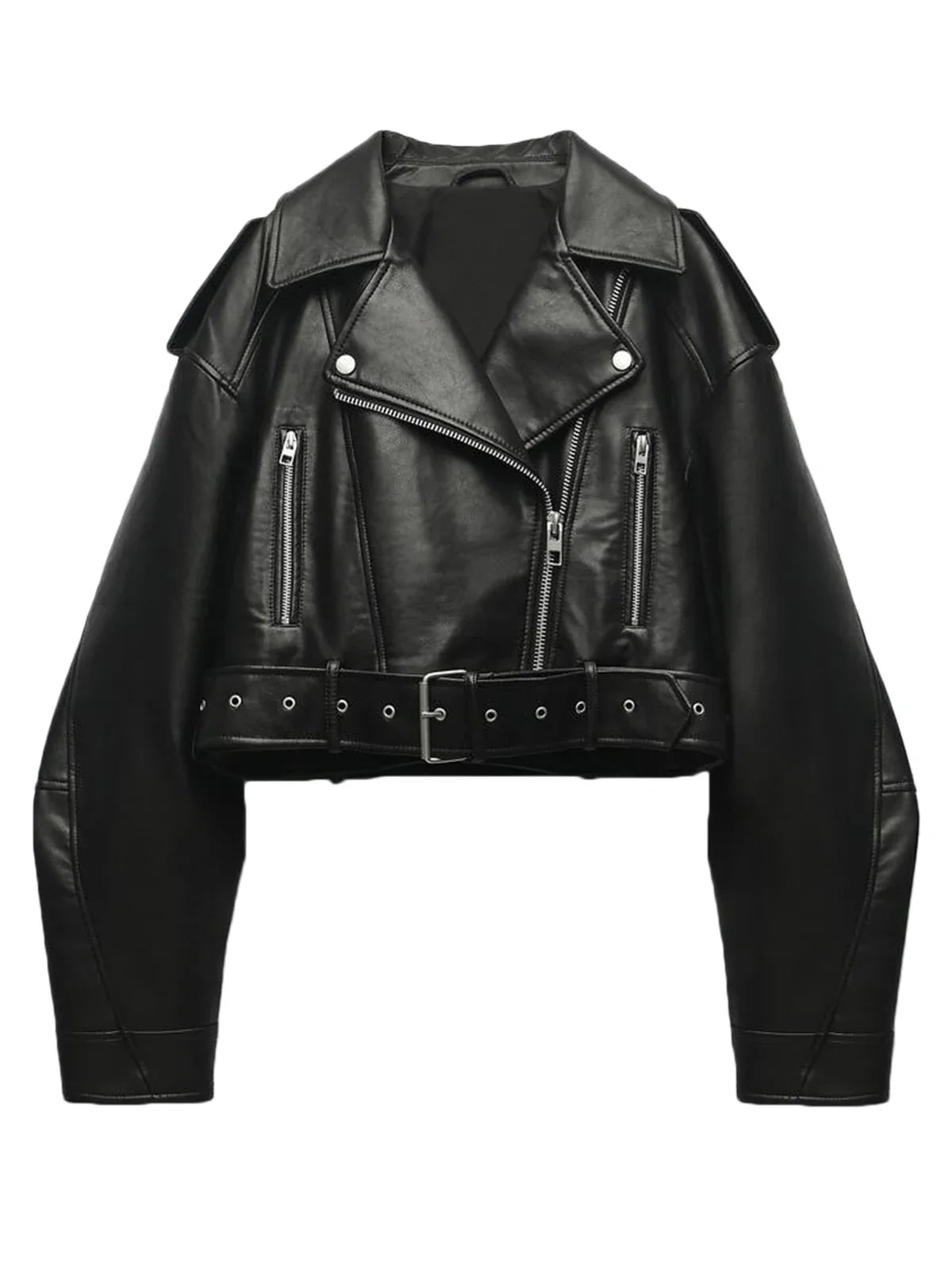 Fitaylor Women Faux PU Leather Jacket Casual Lady Lapel Zipper Short