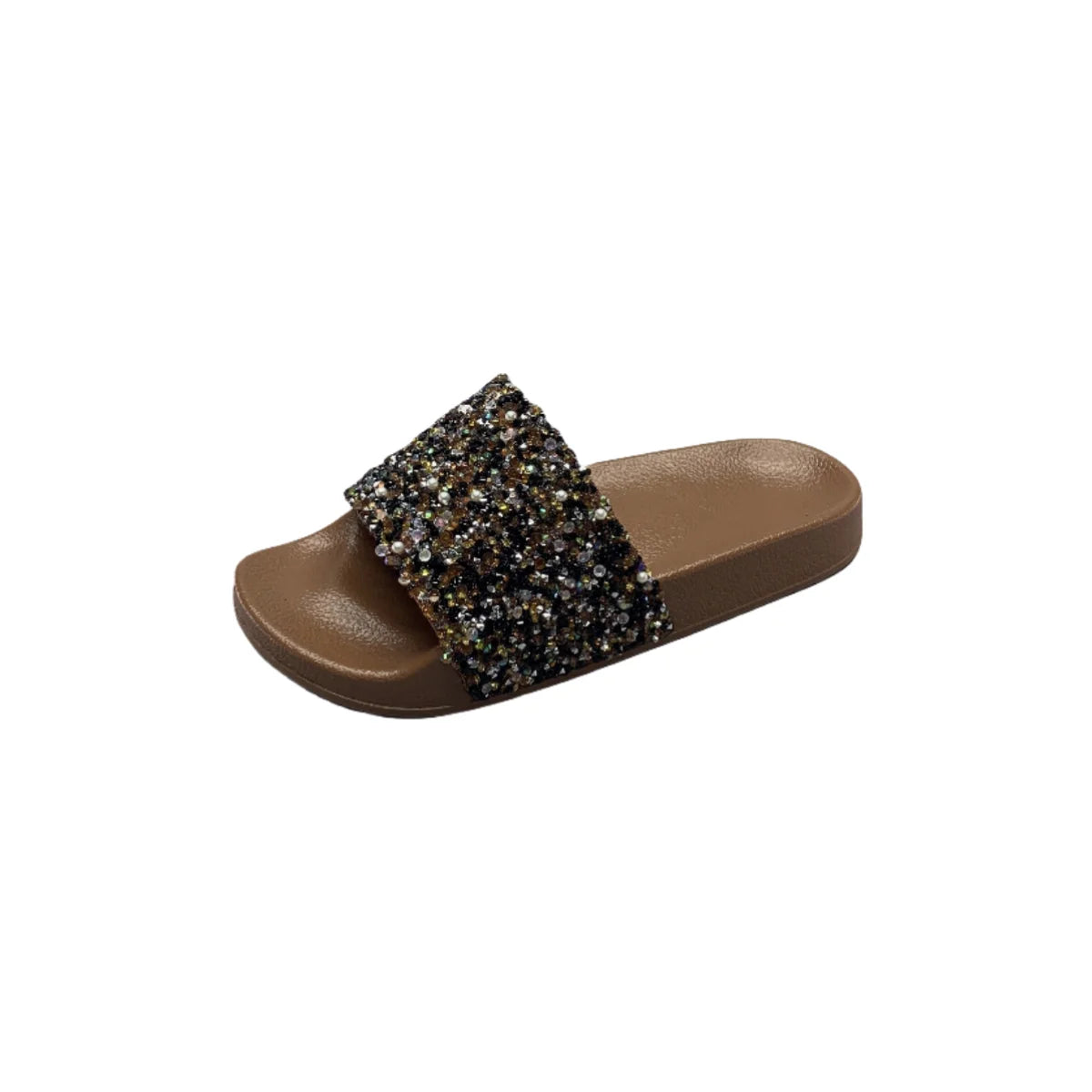 Women’s Brown Sparkling Sequin Flat Slippers – Comfortable Casual