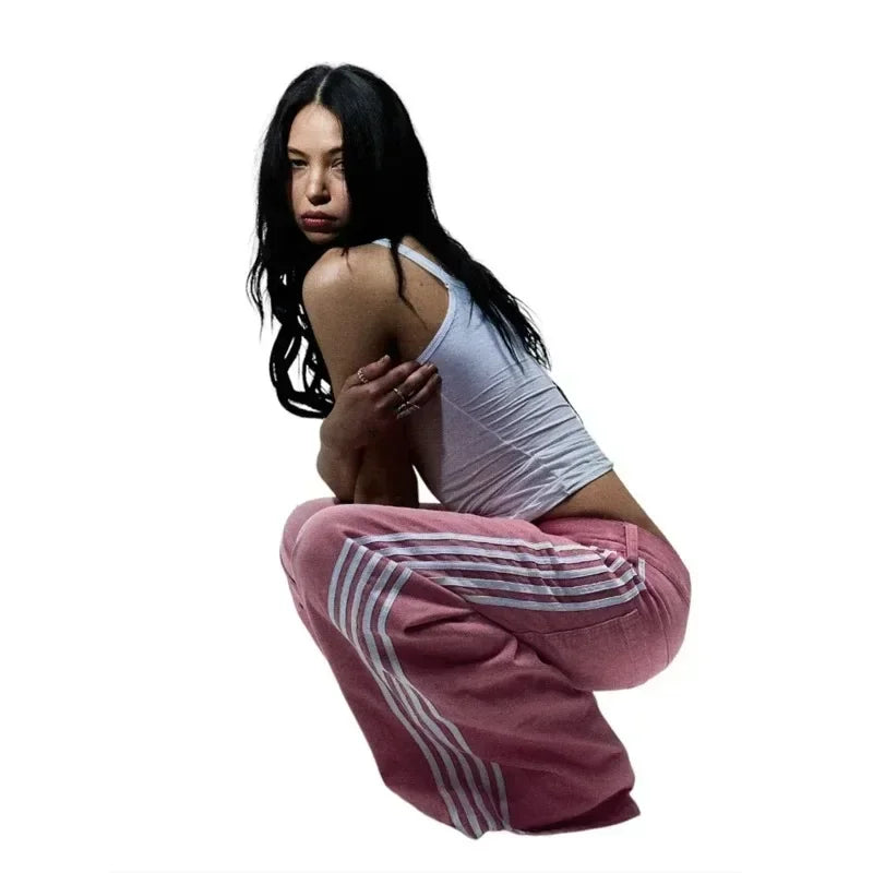 Y2K Baggy Jeans high quality Embroidered Striped Harajuku Sweatpants