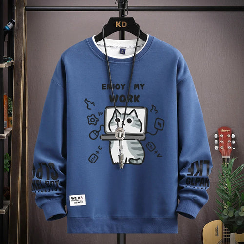 Man New in Hoodies & Sweatshirts Cartoon Cat Graphics Men's Long