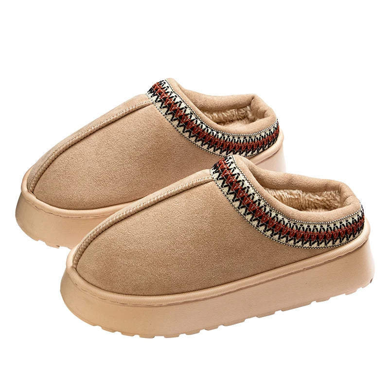 Feslishoet Winter Woman Slippers Plush Interior Anti Slip Sole Thick Bottom Embroider Fashion Warm Slippers Use Indoor Outdoor