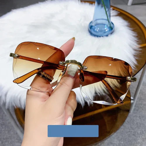 Square Rimless Fashion Sunglasses for Women Men Summer Gradient Sun