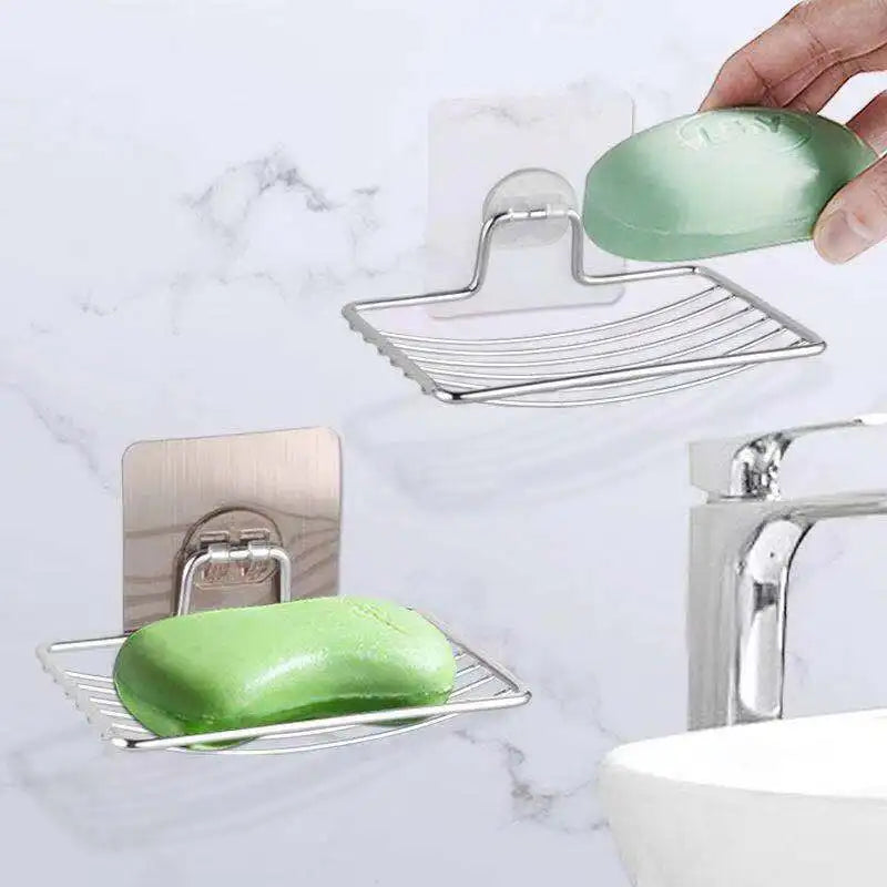 1pc-Stainless Steel Soap Rack Punch-free Nail-free Bathroom Single