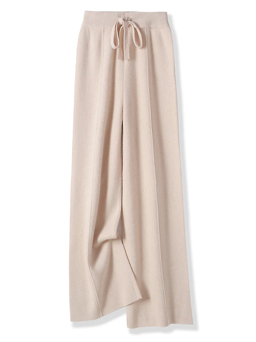 Women 100% Merino Wool Knitted Wide Leg Pants Autumn Winter Basic Soft