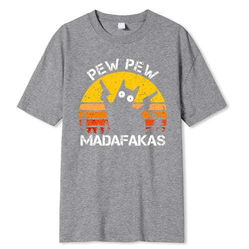 Pew Pew Madafakas Cat With Two Guns Printing Men T Shirts Summer