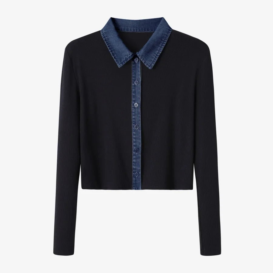 AS AW25 new design ribbing cardigan with denim collar + sleeveless maxi dress matching set for woman clothes
