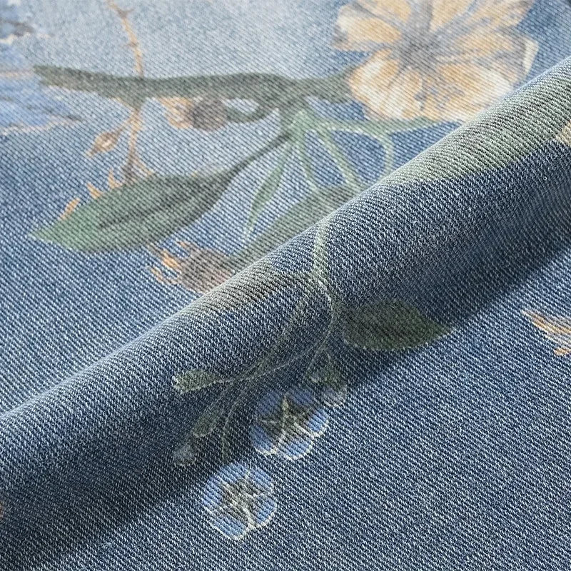 Autumn Floral Printed Jeans For Men 2024 New Y2K Vintage Denim Pants