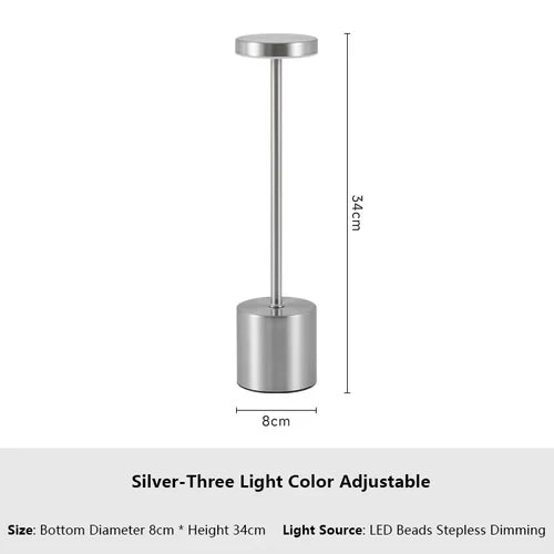 USB Rechargeable LED Table Lamp Touch Switch Three Colors Metal Desk