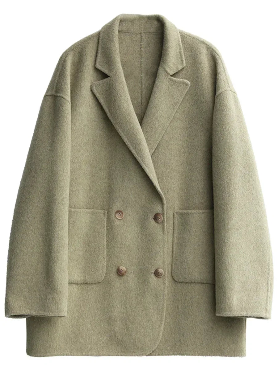 CHIC VEN Women's Woolen Coats Loose Casual Double Breasted Retro