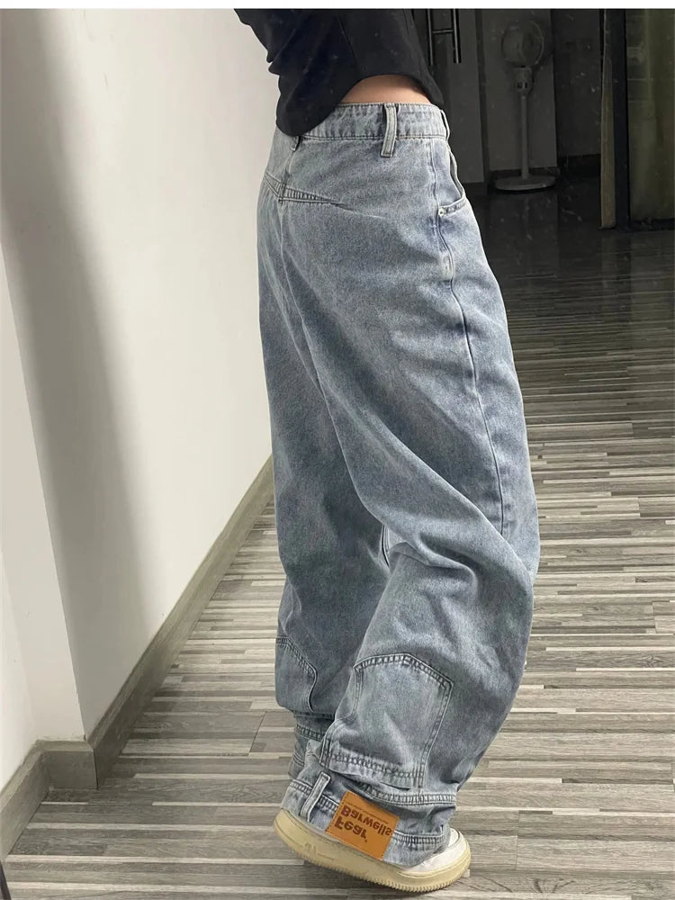 Ins Fashion American Retro Baggy High Waisted Jeans Woman High Street