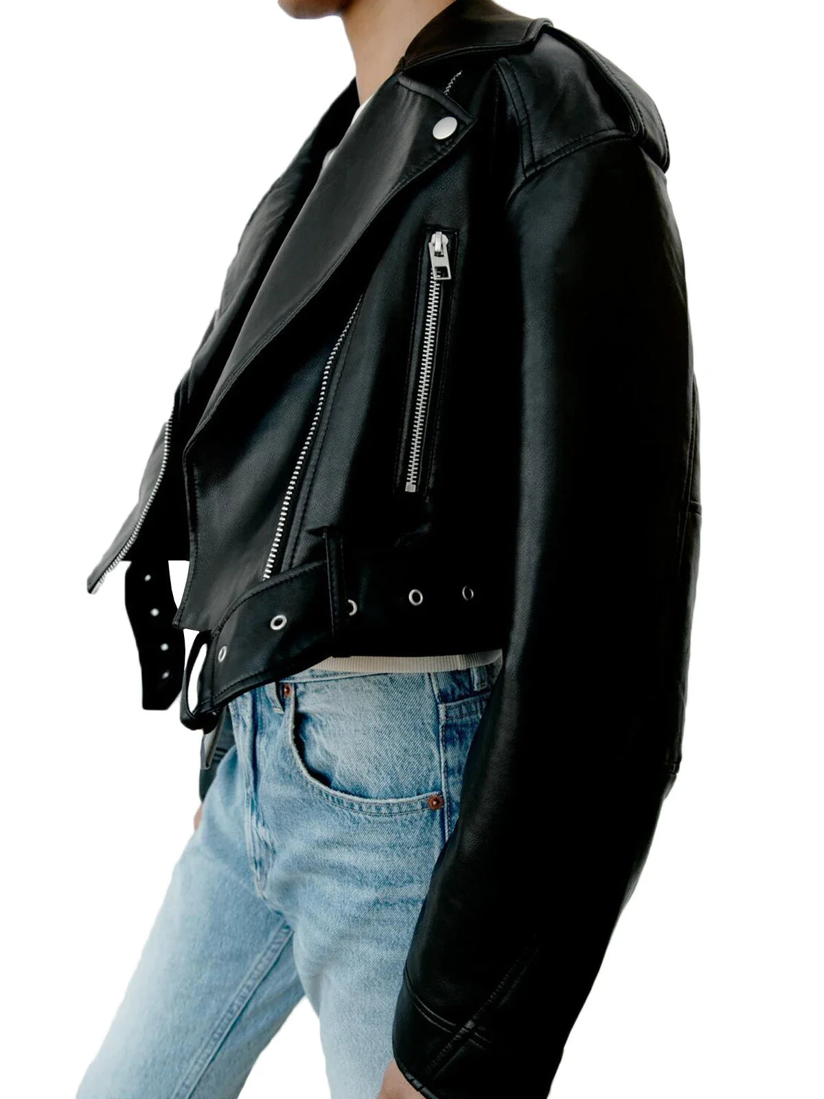Fitaylor Women Faux PU Leather Jacket Casual Lady Lapel Zipper Short