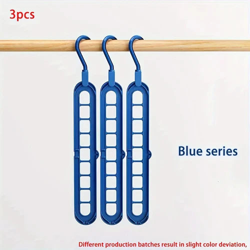 3pcs, Plastic 9-Hole Foldable Hangers, Heavy Duty Space Saving Clothes