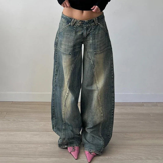 BIIKPIIK Vintage Washed Loose Fit Jeans Casual Denim Pants For Women