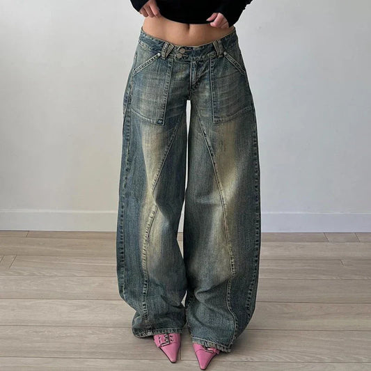 BIIKPIIK Vintage Washed Loose Fit Jeans Casual Denim Pants For Women