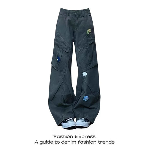American Retro Multi Pocket Jeans High Waist And Slim Casual High