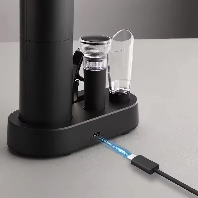 Electric Wine Opener Set with Corkscrew, Stopper, and Pourer -