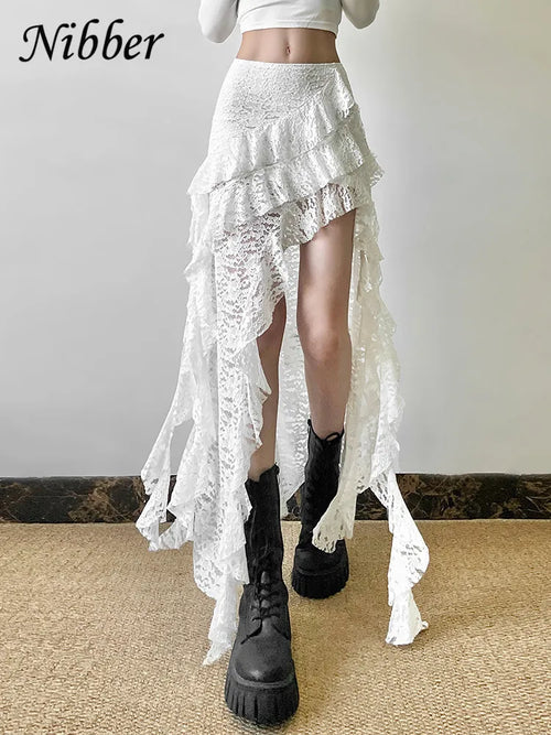 Nibber Tassels Women Skirts Irregular Hem Multi-Layered Ruffles Lace