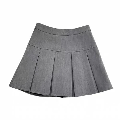 Fashion A Line Women Pleated Skirt High Waist Zipper Grey Student Mini