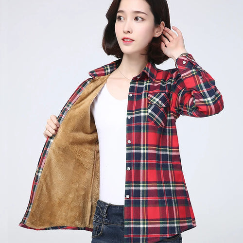 2023 Winter New Plus Thick Women's Warm Plaid Shirt Coat Lady Casual
