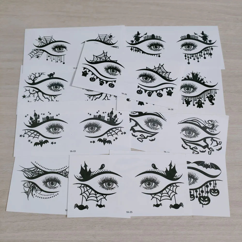 10pcs Halloween Facial Makeup Temporary Tattoo Stickers Waterproof Eye Decoration Tattoo