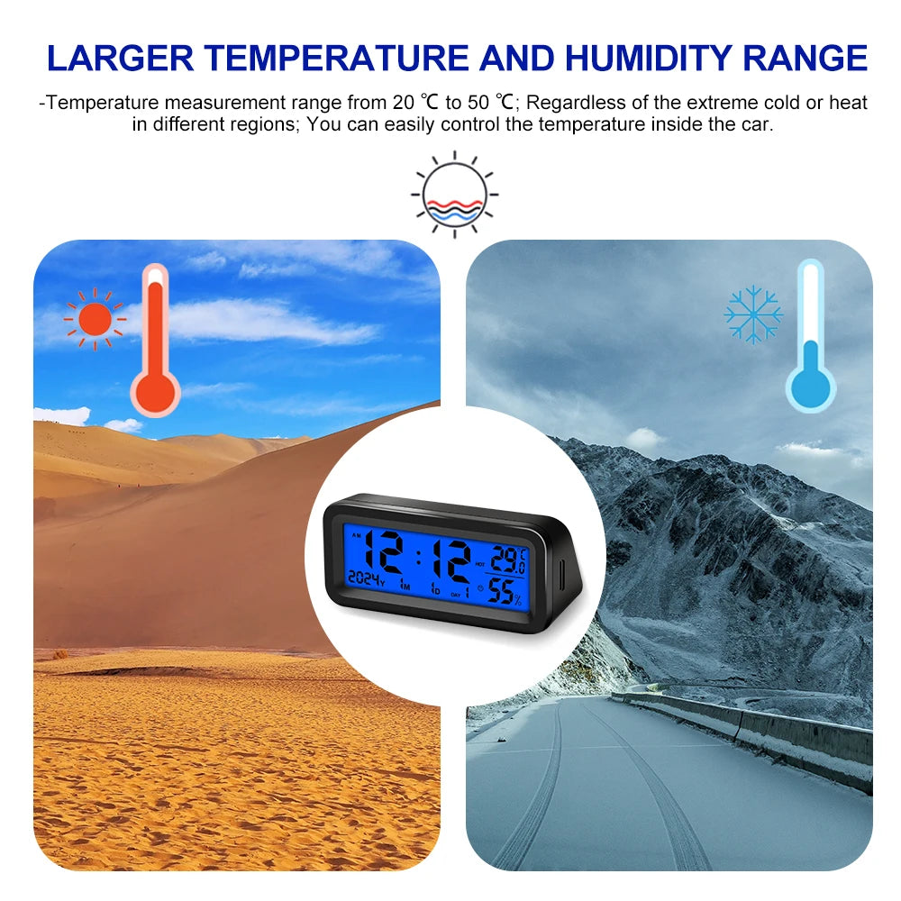 Solar Car Clocks Automotive Electronic Led Digital Clock Thermometer