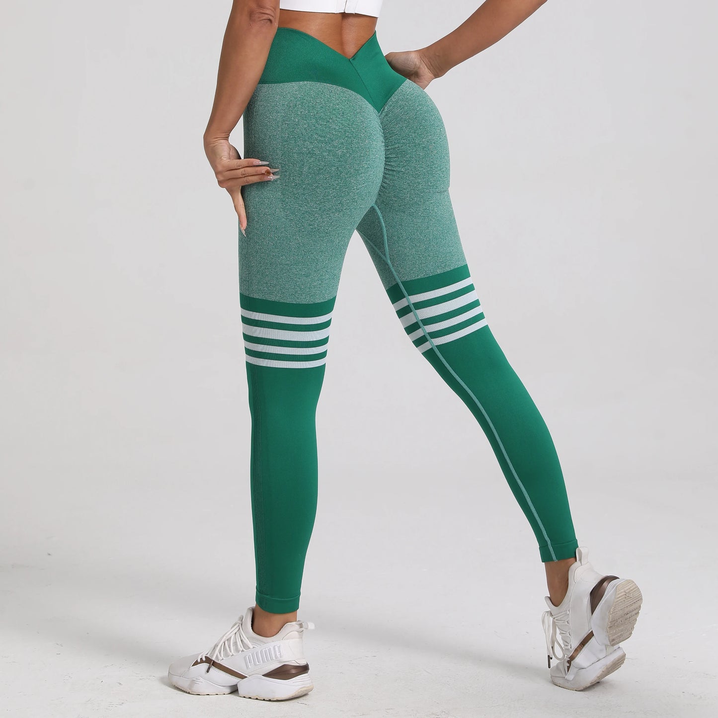 Women V Back Line Leggings Gym Fitness Athletic Workout Elastic