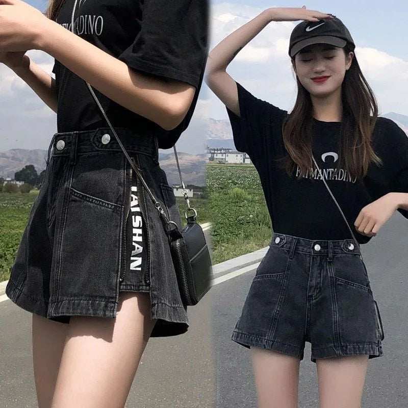 S-XXL Cool Summer Cotton Loose Slim Denim Women Shorts Jeansr Zipper
