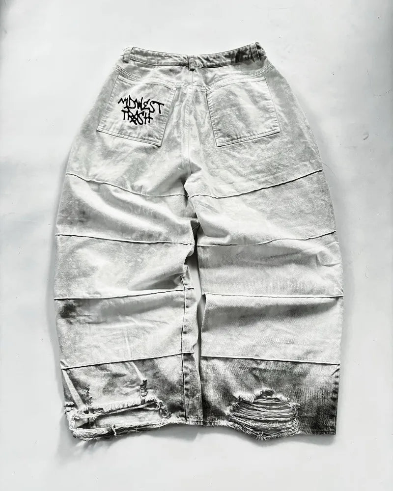 European and American vintage washed ripped jeans Men Y2k pants Street