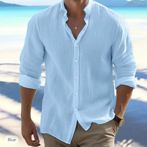 Cotton Linen Hot Sale Men's Long-Sleeved Shirts Summer Solid Color