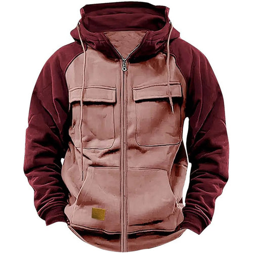 Autumn Winter Hoodies Men Zipper Patchwork Warm Fleece Sweatshirts