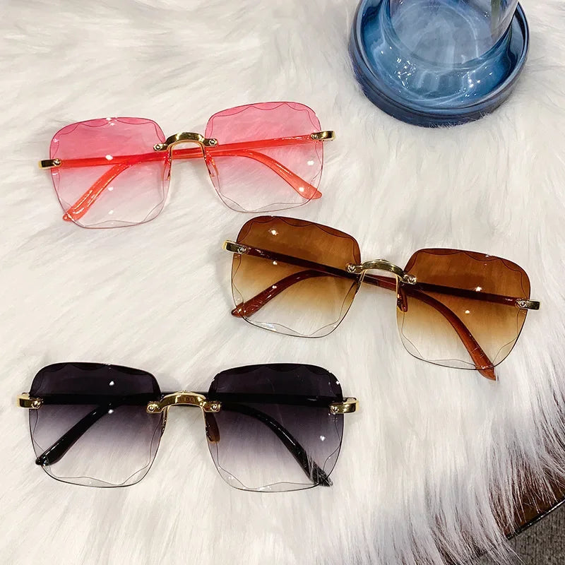 Square Rimless Fashion Sunglasses for Women Men Summer Gradient Sun