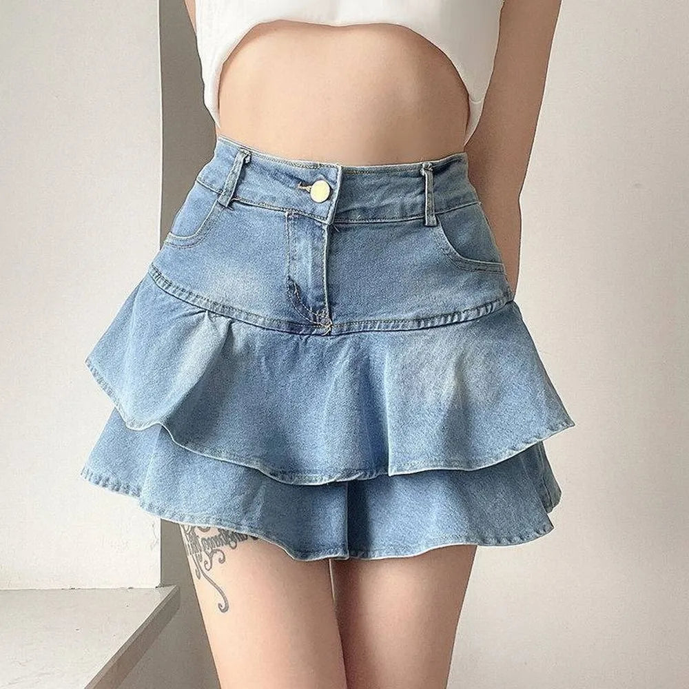 Vintage Denim Skirt Shorts Women Summer Korean Fashion High Waist