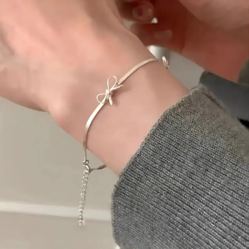 Fashion Sweet Bow Bracelets for Women Girls Sparkling Delicate Ribbon