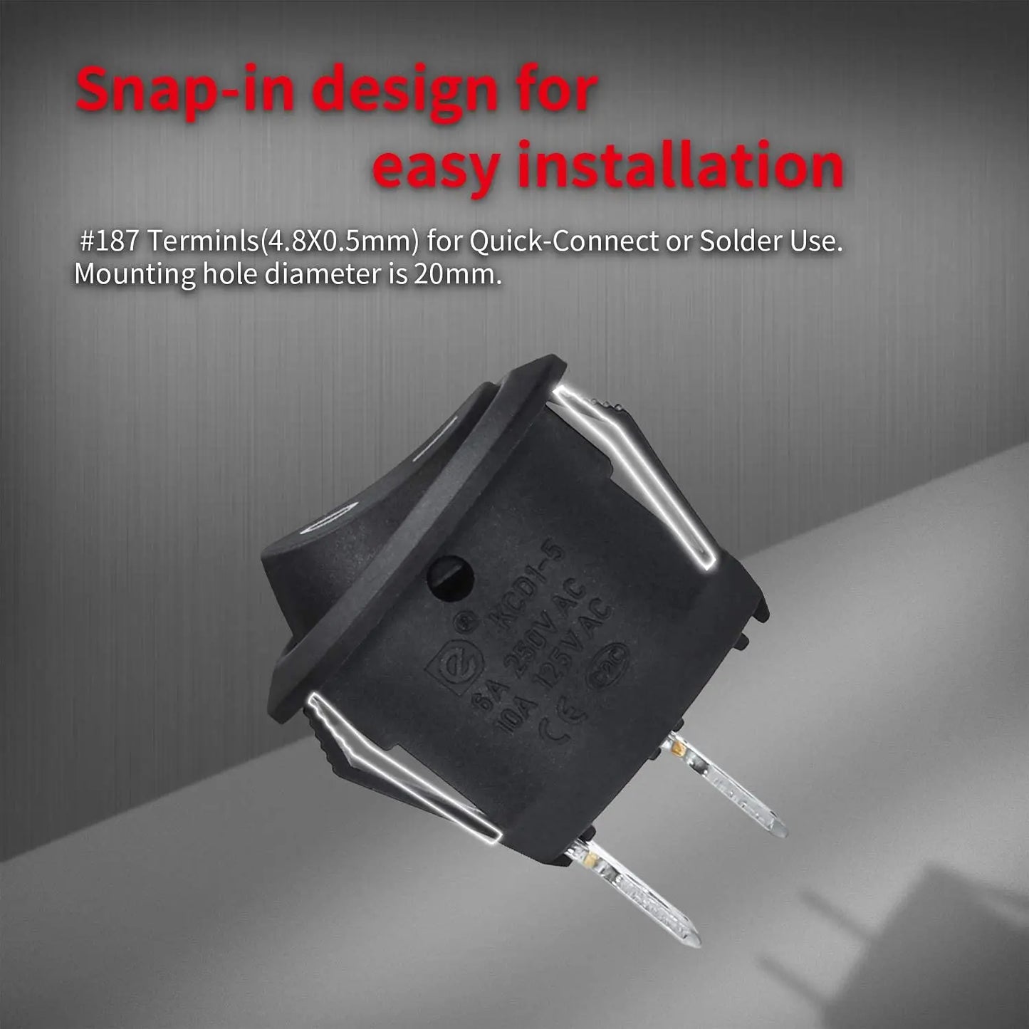 DaierTek 5PCS ON Off Round Rocker Switches SPST 20mm Mini 12 Volt DC