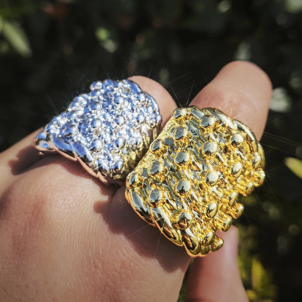 Retro Unique Design Rings Punk Jewelry Keeper Ring Hip Hop Gift Lava Concavoconvex Exaggerated Gold Rings for Men Silver Color