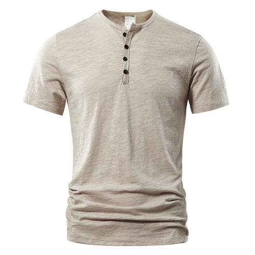 T Shirt Men Casual High Quality Summer Short Sleeve Henry neck Mens T