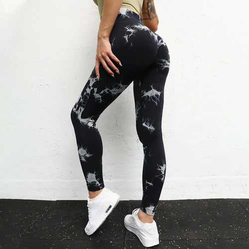 QK S-L Women Dye Seamless Yoga Pants High Waist Leggings Scrunch Gym