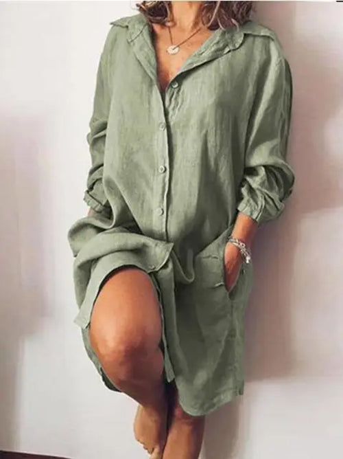 Linen And Cotton Women's T-shirt And Dress, Casual Long Sleeved