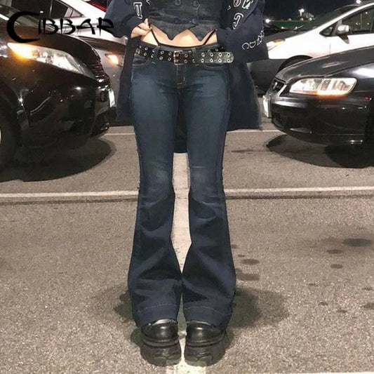 CIBBAR y2k Flare Jeans Casual Low Rise Cute Trousers Aesthetic