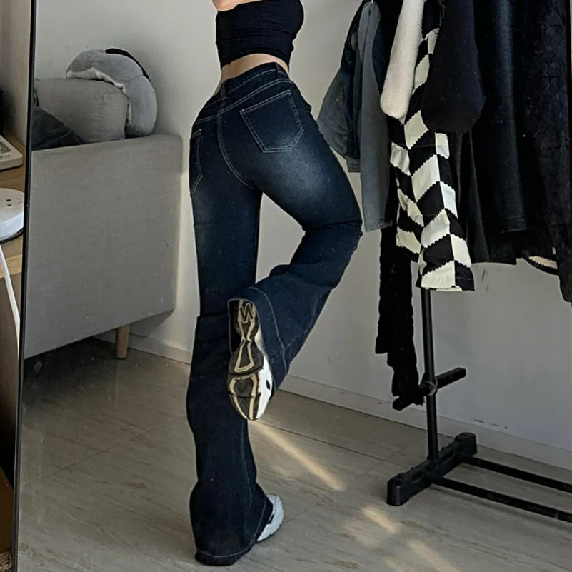 New Flare Jeans Women's Low Waist Trousers Vintage Aesthetic Denim