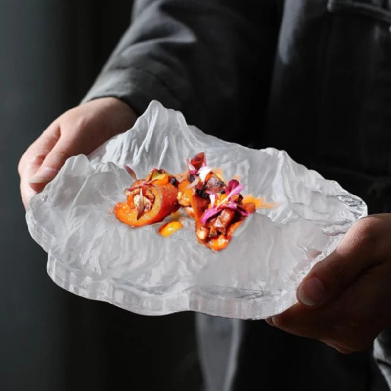 Creative Glass Dessert Tableware Iceberg Shaped Dessert Plate French