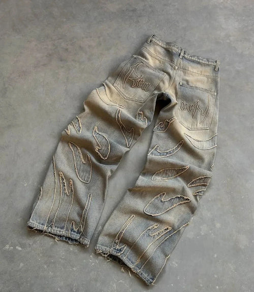 Baggy Jeans for Men Y2k Hip Hop Distressed Retro Black Pants