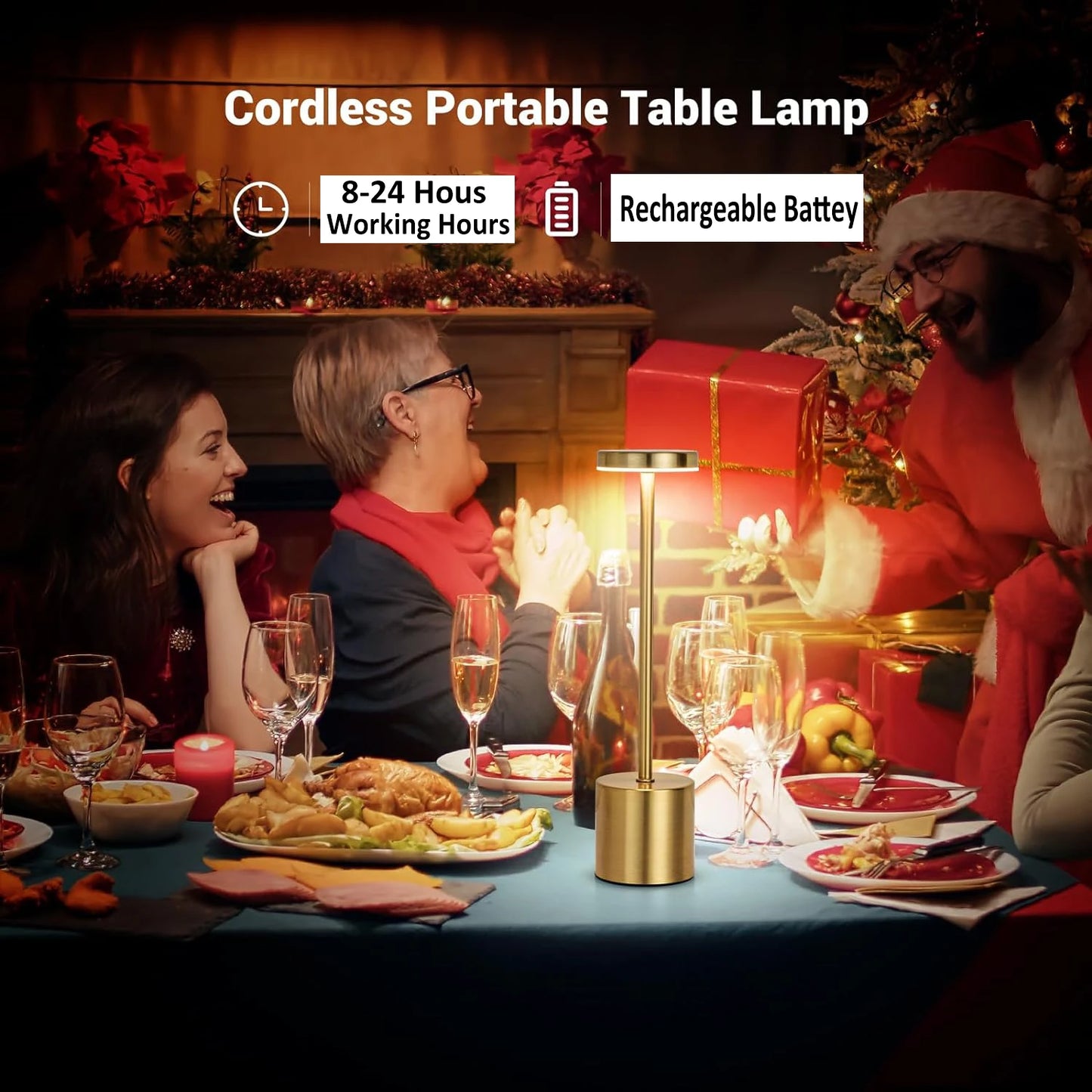Simple LED Rechargeable Touch Metal Table Lamp Three Colors Bedside