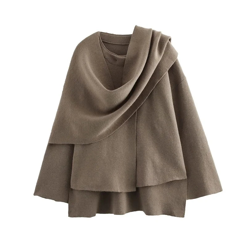 TRAF 2024 Plush Winter Coats for Women Asymmetric Scarf Demi-season