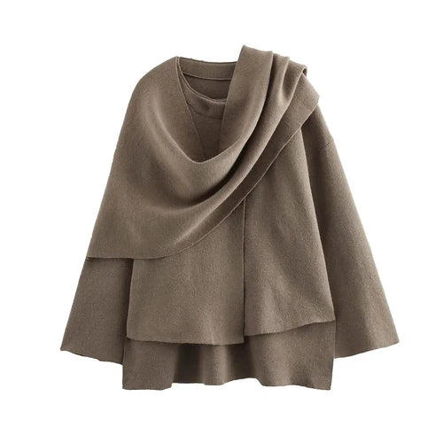 TRAF 2024 Plush Winter Coats for Women Asymmetric Scarf Demi-season