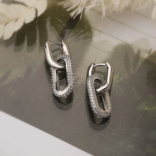 Shiny Rhinestone Geometric Earrings Ladies Fashion Light Luxury