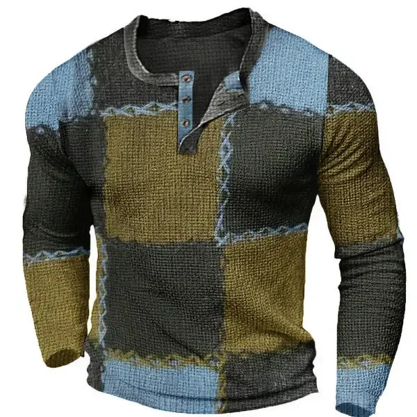 Henry - Men's Long sleeved T-shirt with plaid print pattern, men's