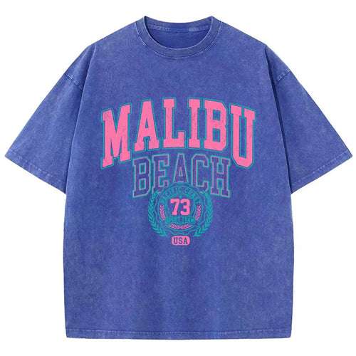 Malibu Beach Washed T-Shirt Women Letter Printing Cotton T Shirt