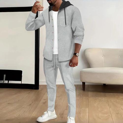 Spring and autumn new Waffle men's casual slim-fit hooded long-sleeved